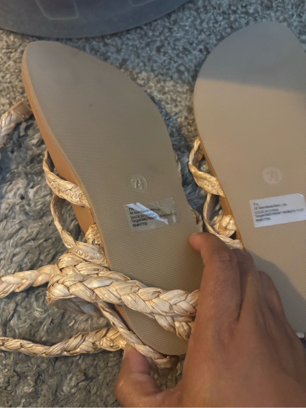 Universal Thread Braided Lace-Up Sandals in Natural Beige